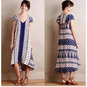 ANTHROPOLOGIE Maeve Summertide Swing Tide Dress Midi Size XSmall Coastal EUC